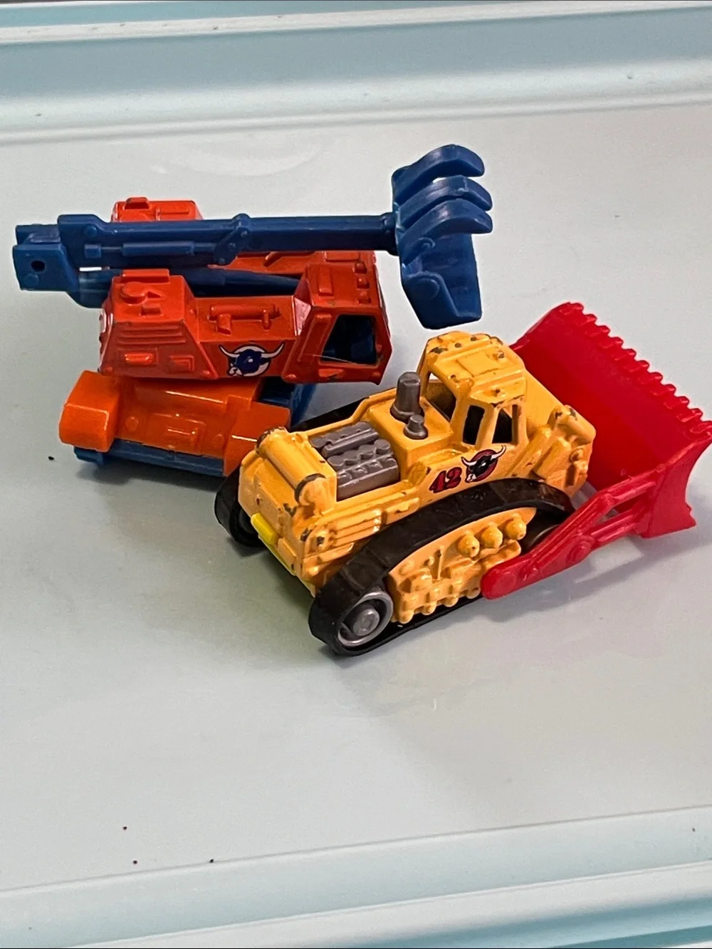 Yellow and Red Kids Construction Toy Bulldozer and Orange Excavator Set